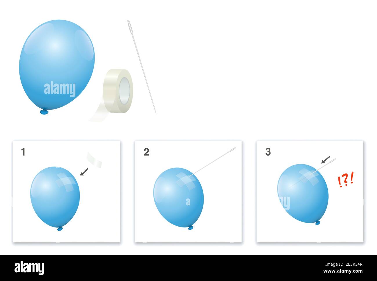 Experiment with balloon, adhesive strips and needle, that does not ...