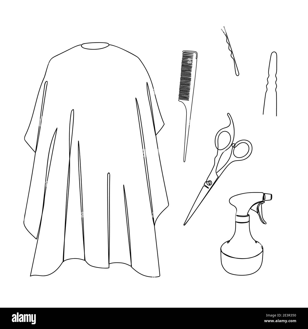 Hairdresser details in linear style on white. Stock Vector
