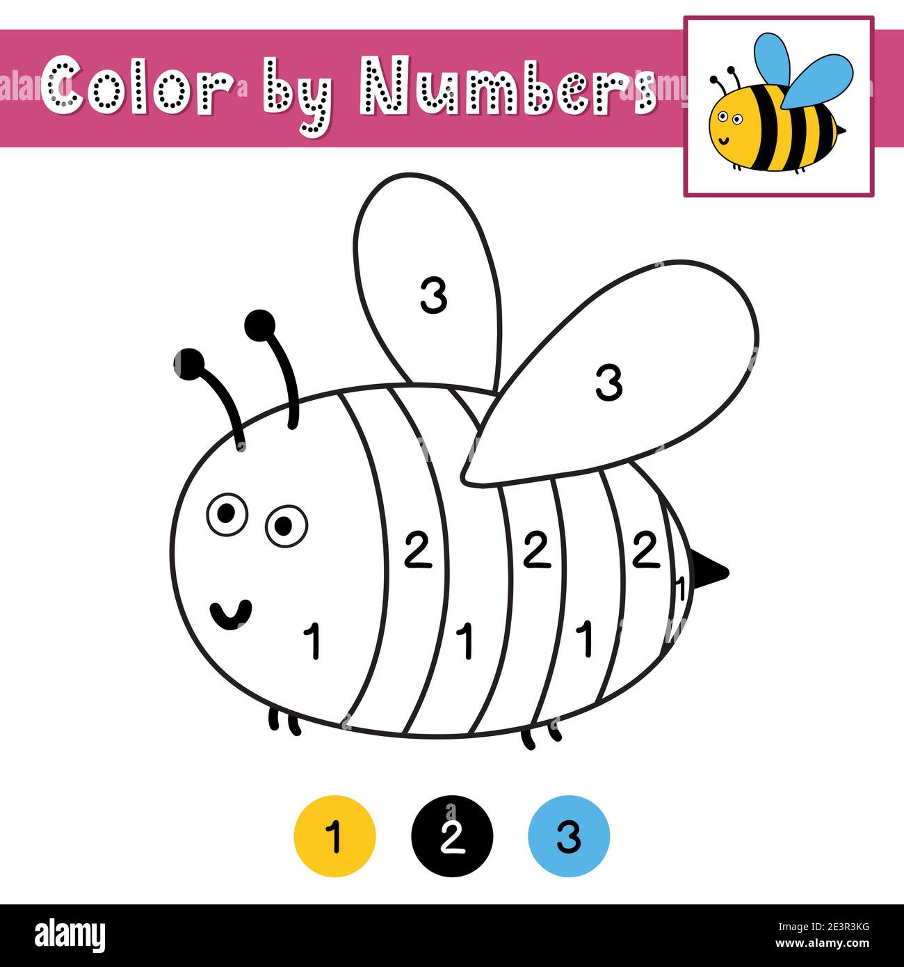 color by number game for kids coloring page with a cute bee printable worksheet stock vector image art alamy