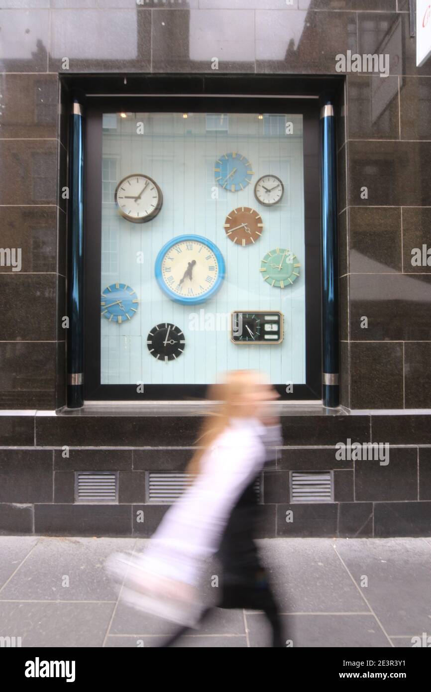 Clocks, Gordon Street, Glasgow, Scotland, UK 5 Jul 2017. A shop window