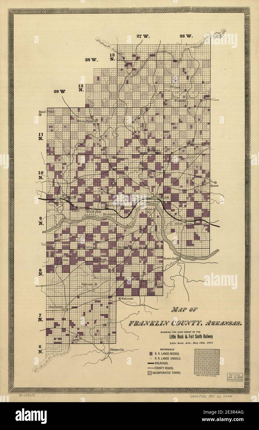 Map of Franklin County, Arkansas; showing the land grant of the Little