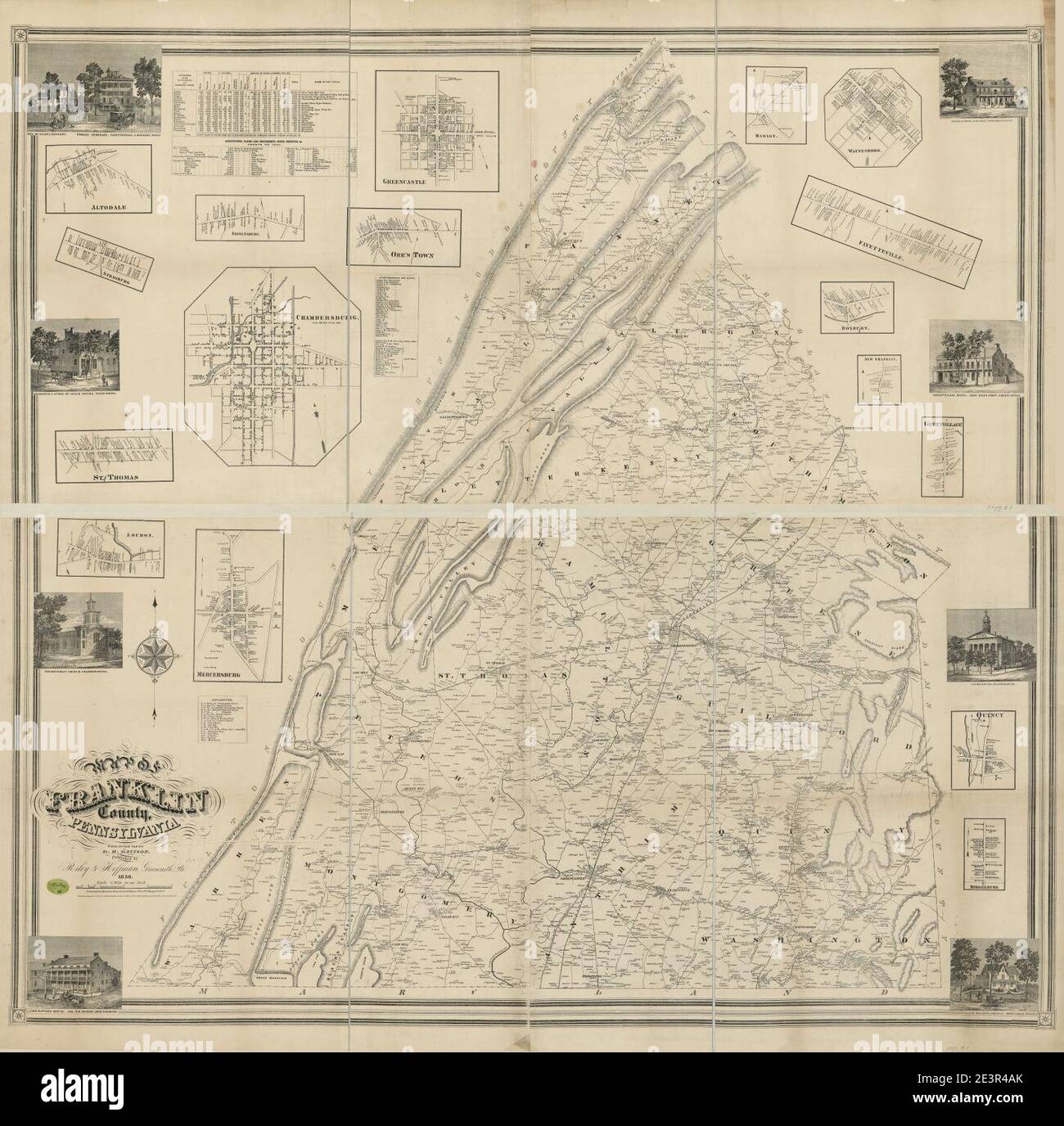 Map of Franklin County, Pennsylvania from actual survey Stock Photo