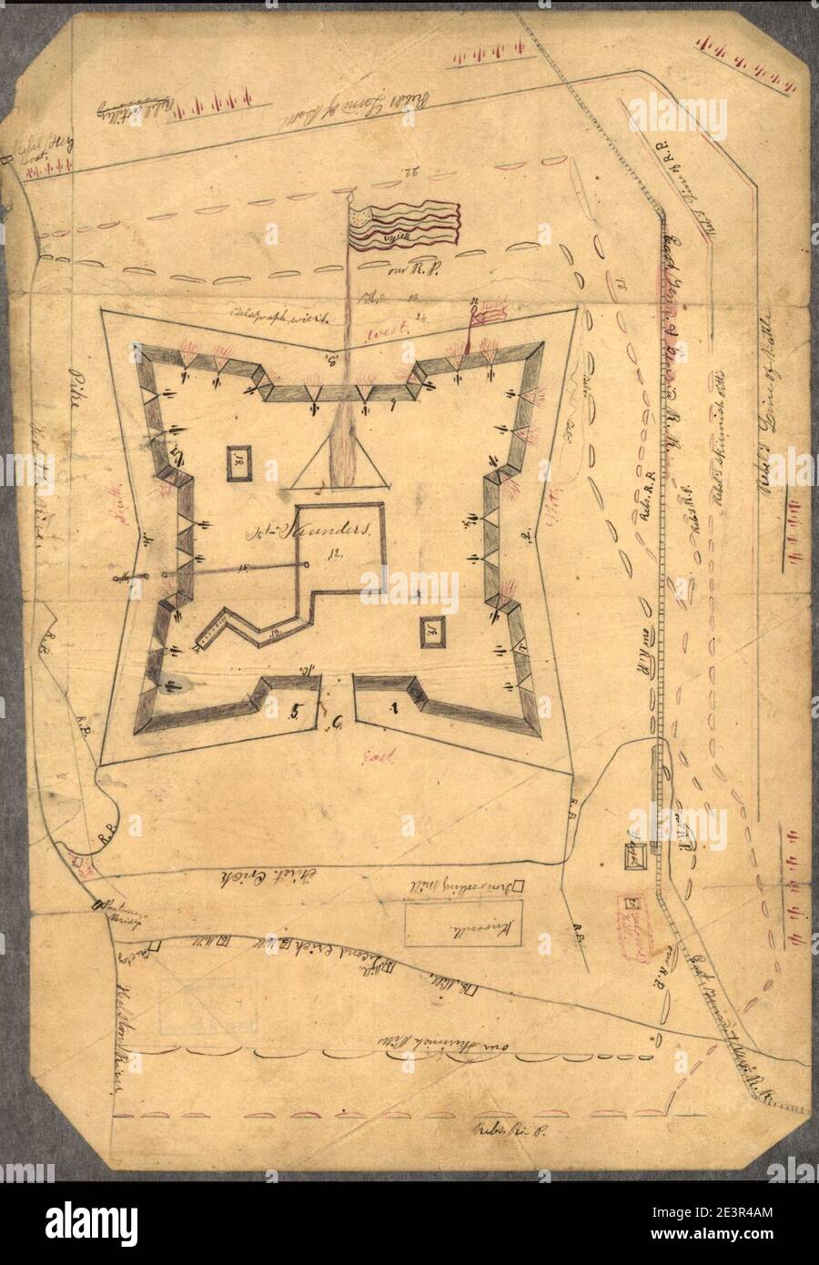 Map of Fort Sanders, Knoxville, Tennessee, showing the Confederate assault of Nov. 29, 1863. Stock Photo