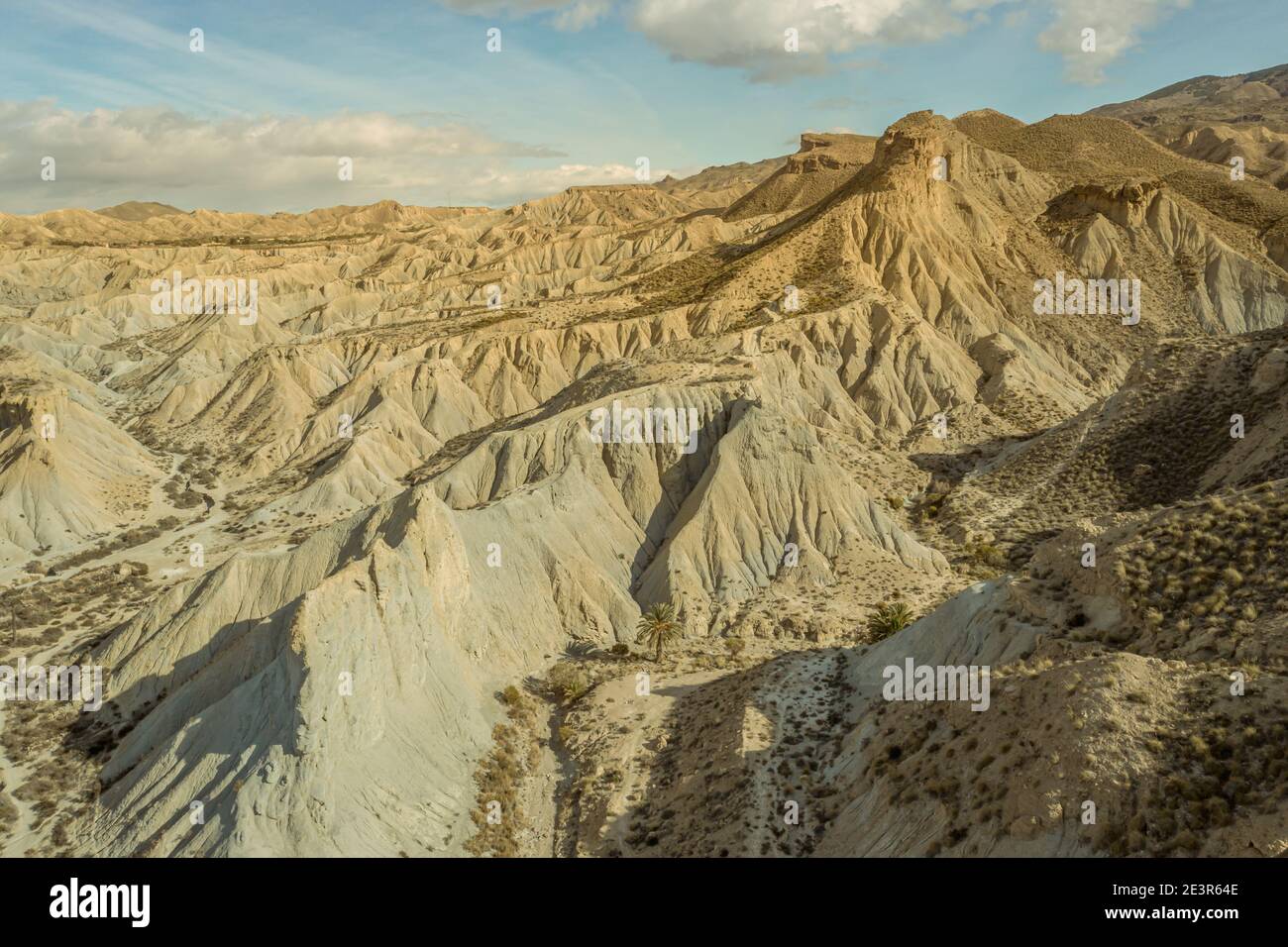 drone Aerial view of Tabernas desert landscape in Andalusia Almeria