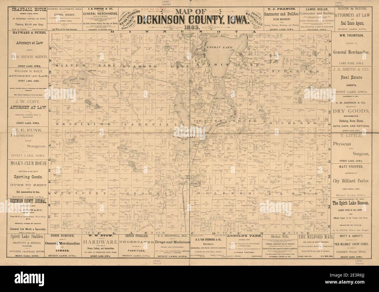 Map of Dickinson County, Iowa Stock Photo Alamy