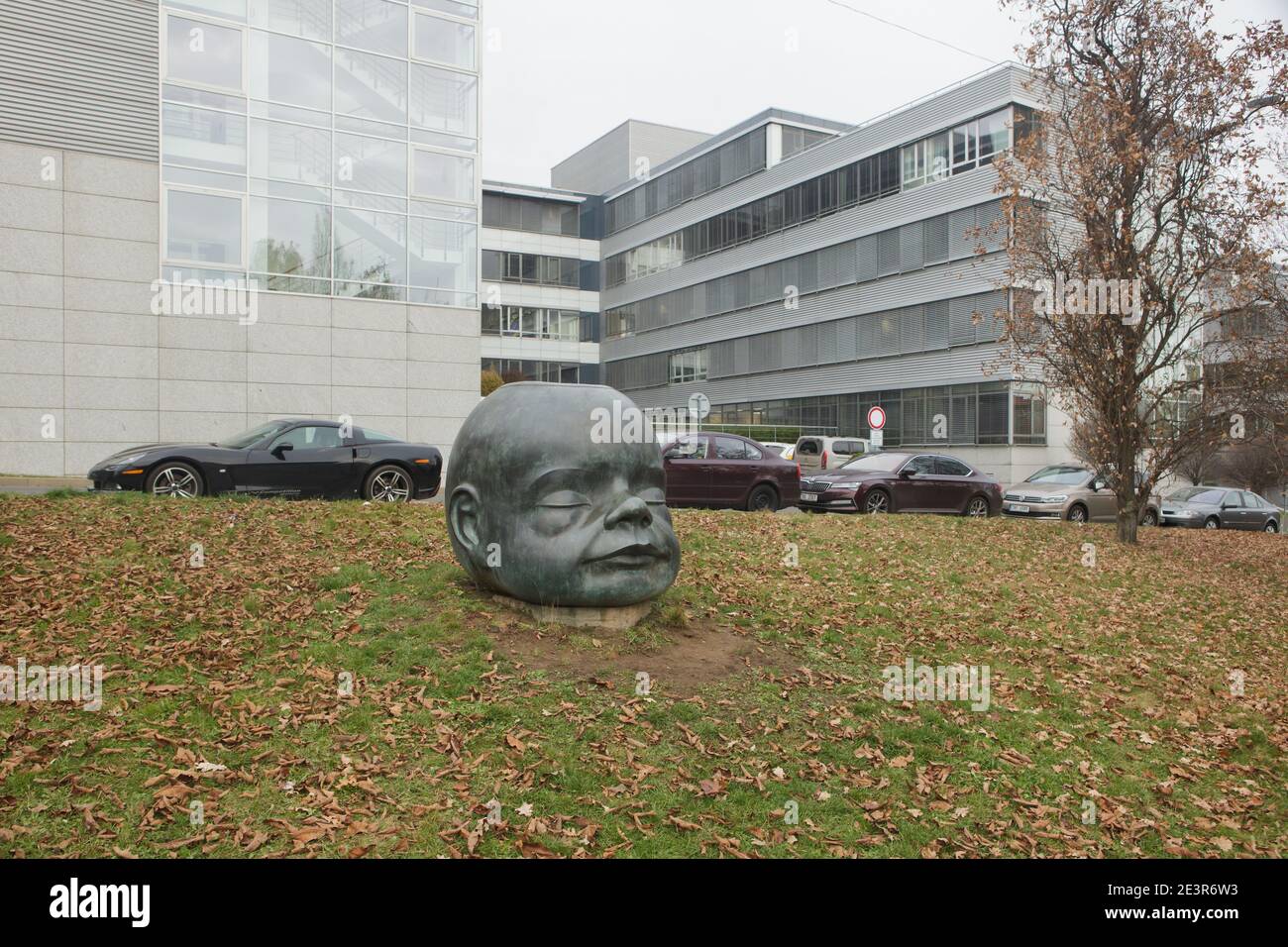 Statue 'El Niňo' ('The Boy') by Czech sculptor Stefan Milkov installed in the Hadovka Park in Dejvice district in Prague, Czech Republic. Stock Photo