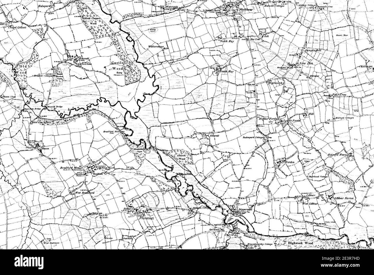 Map of Devon OS Map name 051-NW, Ordnance Survey, 1862-1898. Stock Photo