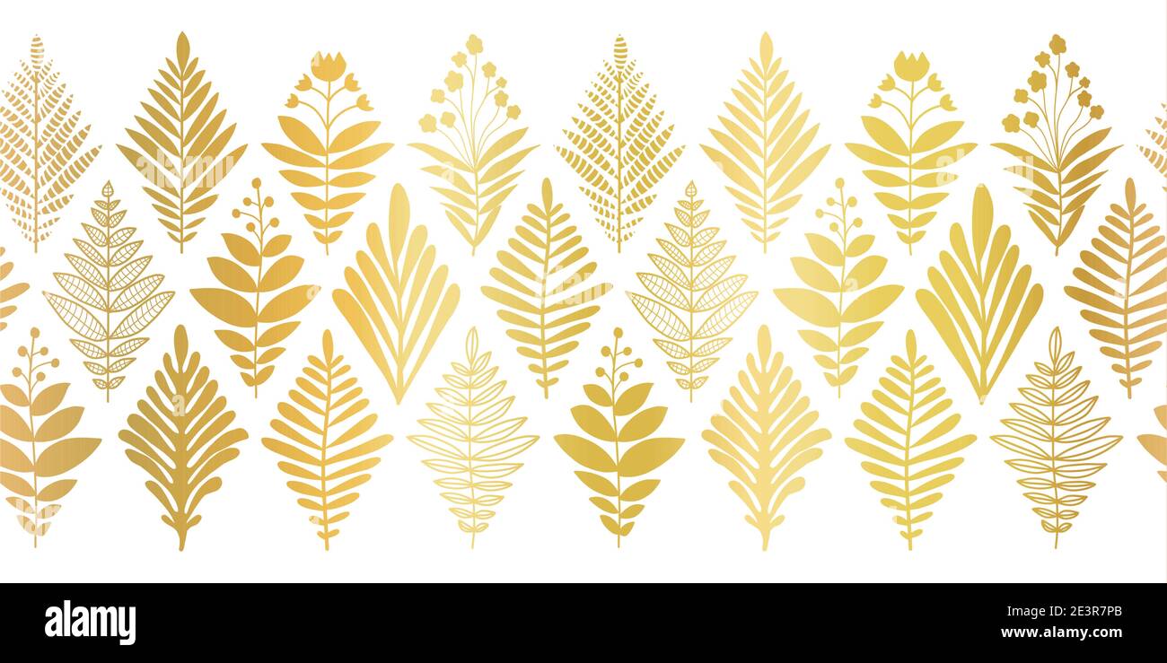 Floral border gold foil seamless. Repeating vector pattern horizontal