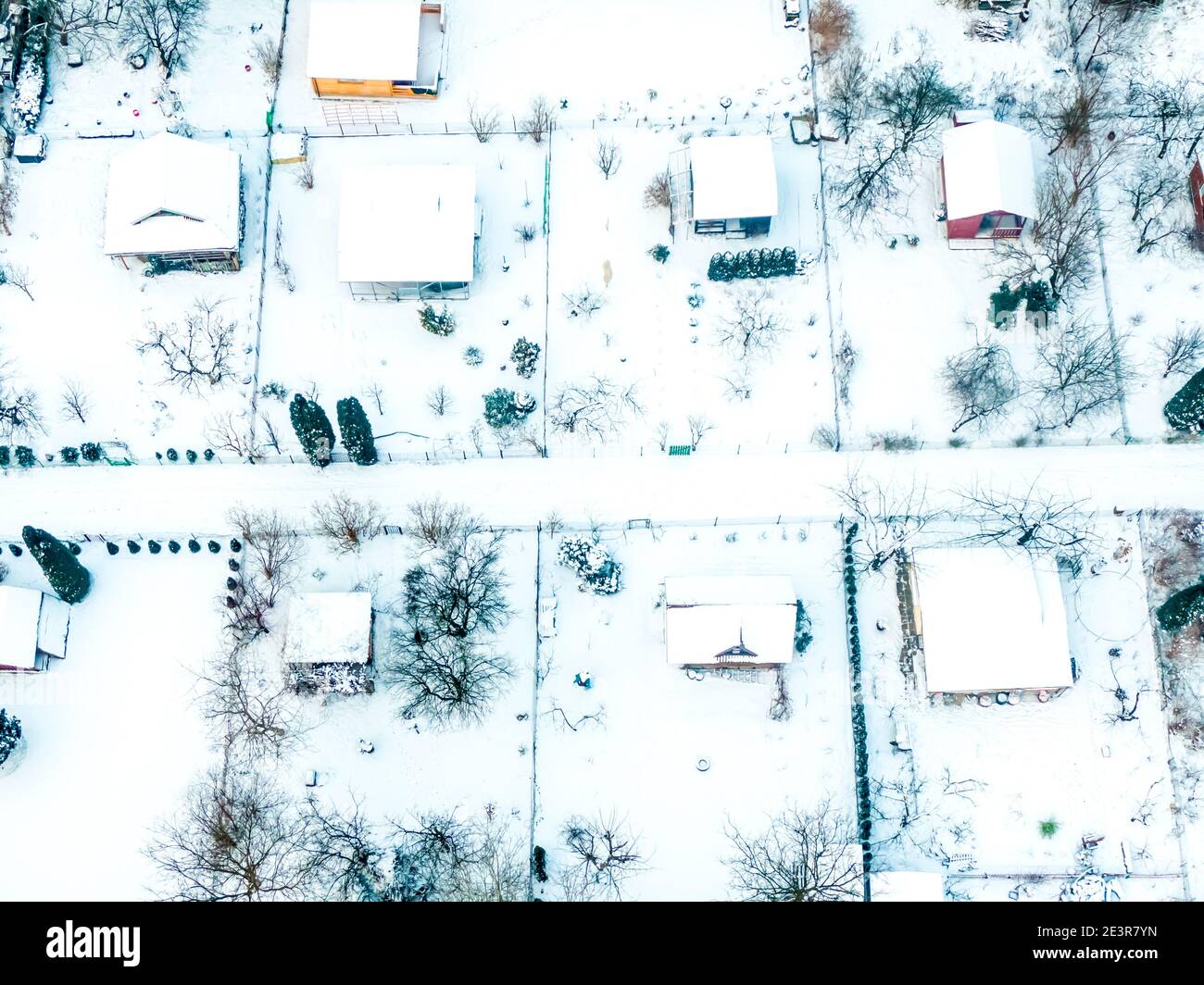 Aerial view of the snowy village in the afternoon Stock Photo - Alamy