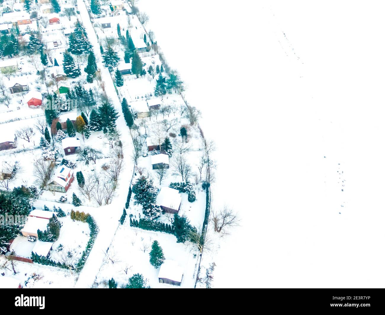Aerial view of the snowy village in the afternoon Stock Photo - Alamy