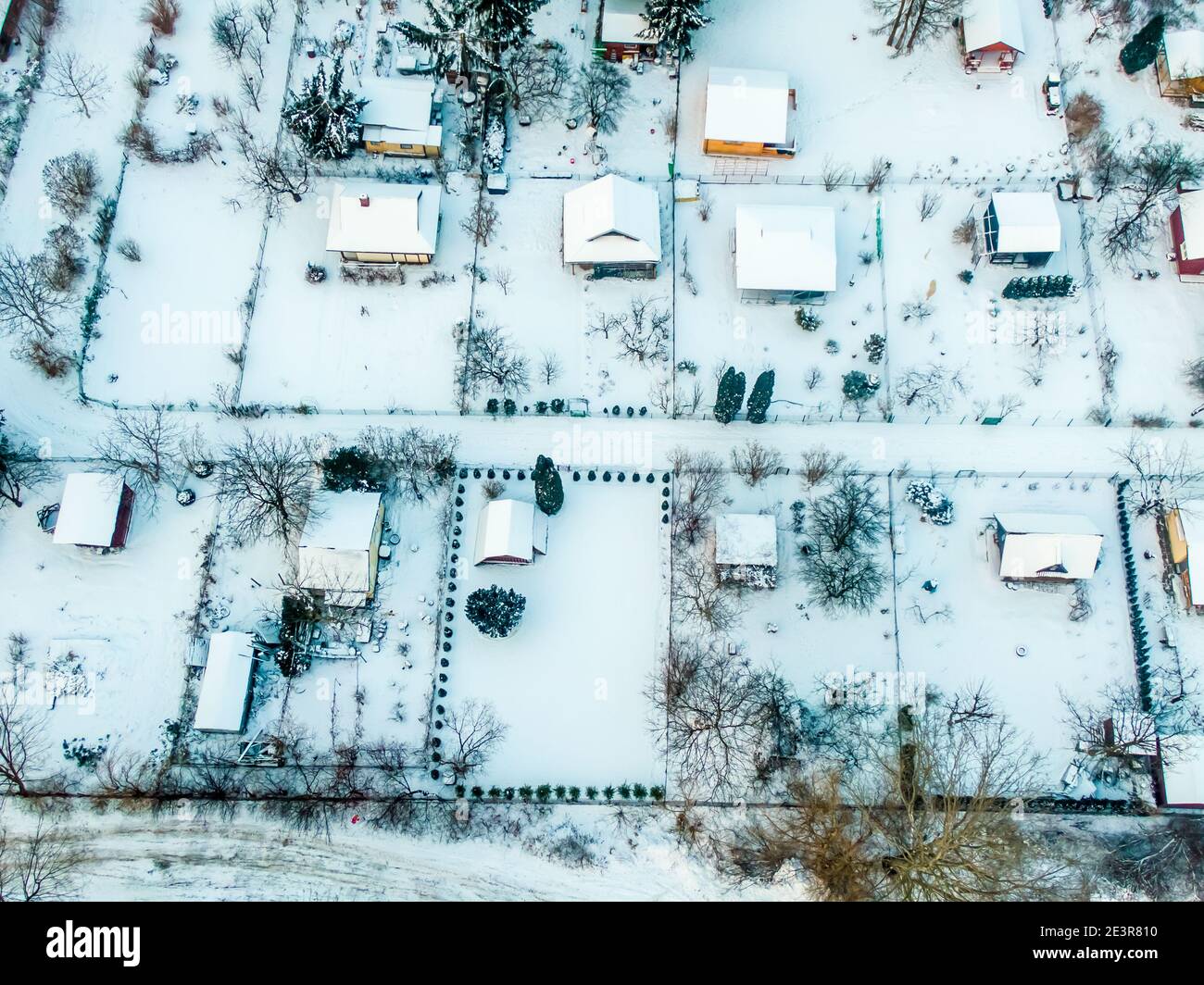 Aerial view of the snowy village in the afternoon Stock Photo - Alamy