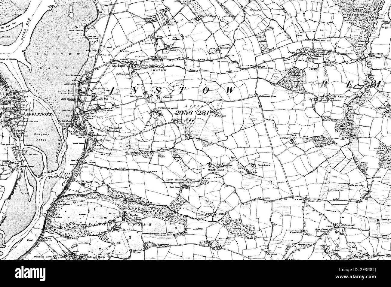 Map of Devon OS Map name 012-SE, Ordnance Survey, 1862-1898 Stock Photo ...