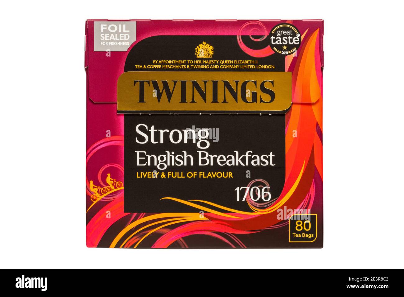 Box of Twinings Strong English Breakfast tea bags lively & full of