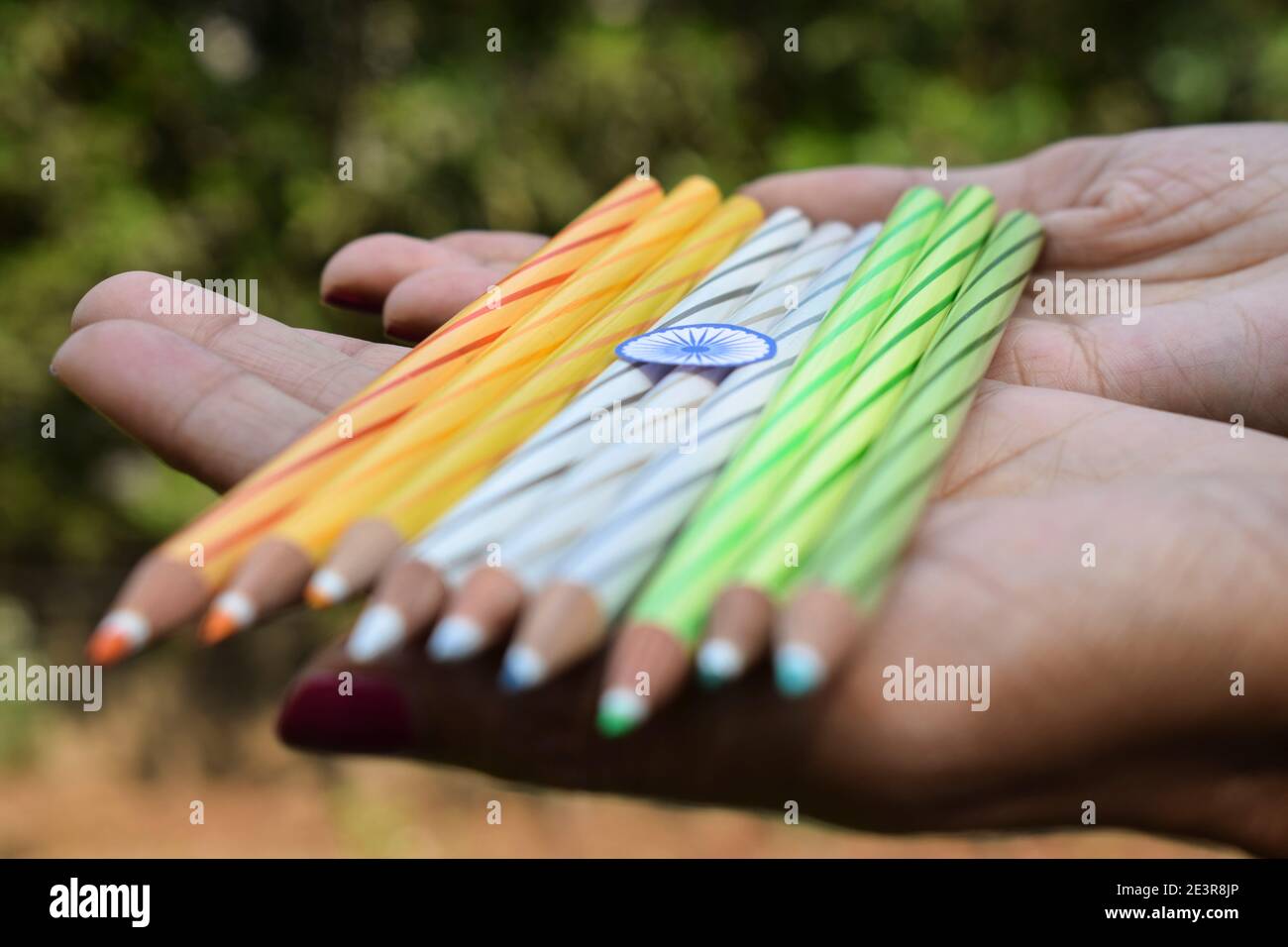 Indian flag tricolor tiranga saffron, white and green coloured pencil