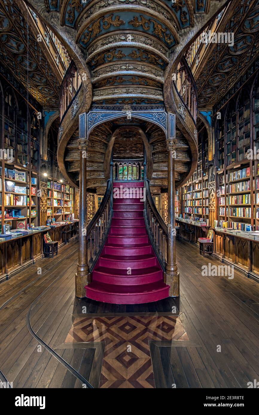 High angle view of stairs inside the famous bookshop Lello e Irmao, considered as one of the most beautiful of Europe Stock Photo