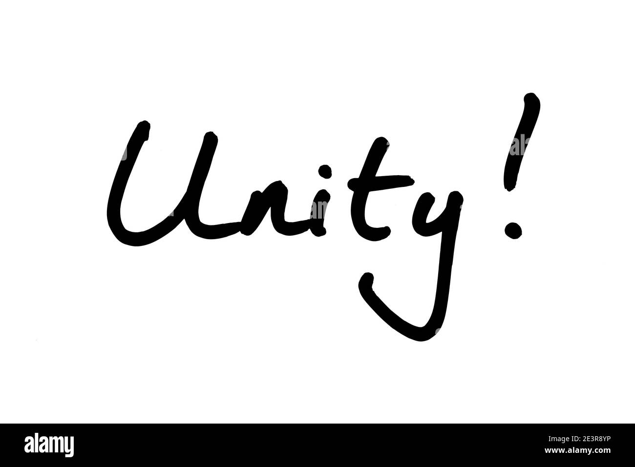 The word Unity! handwritten on a white background Stock Photo Alamy