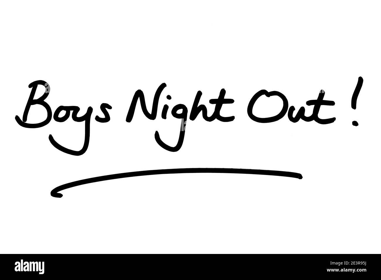 Boys Night Out! handwritten on a white background. Stock Photo