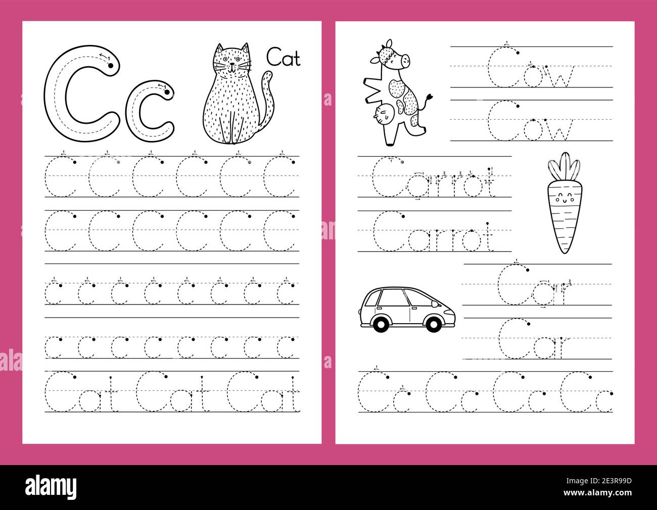 Letter C Tracing Practice Worksheet Set Learning Alphabet Activity Page Stock Vector Image Art Alamy