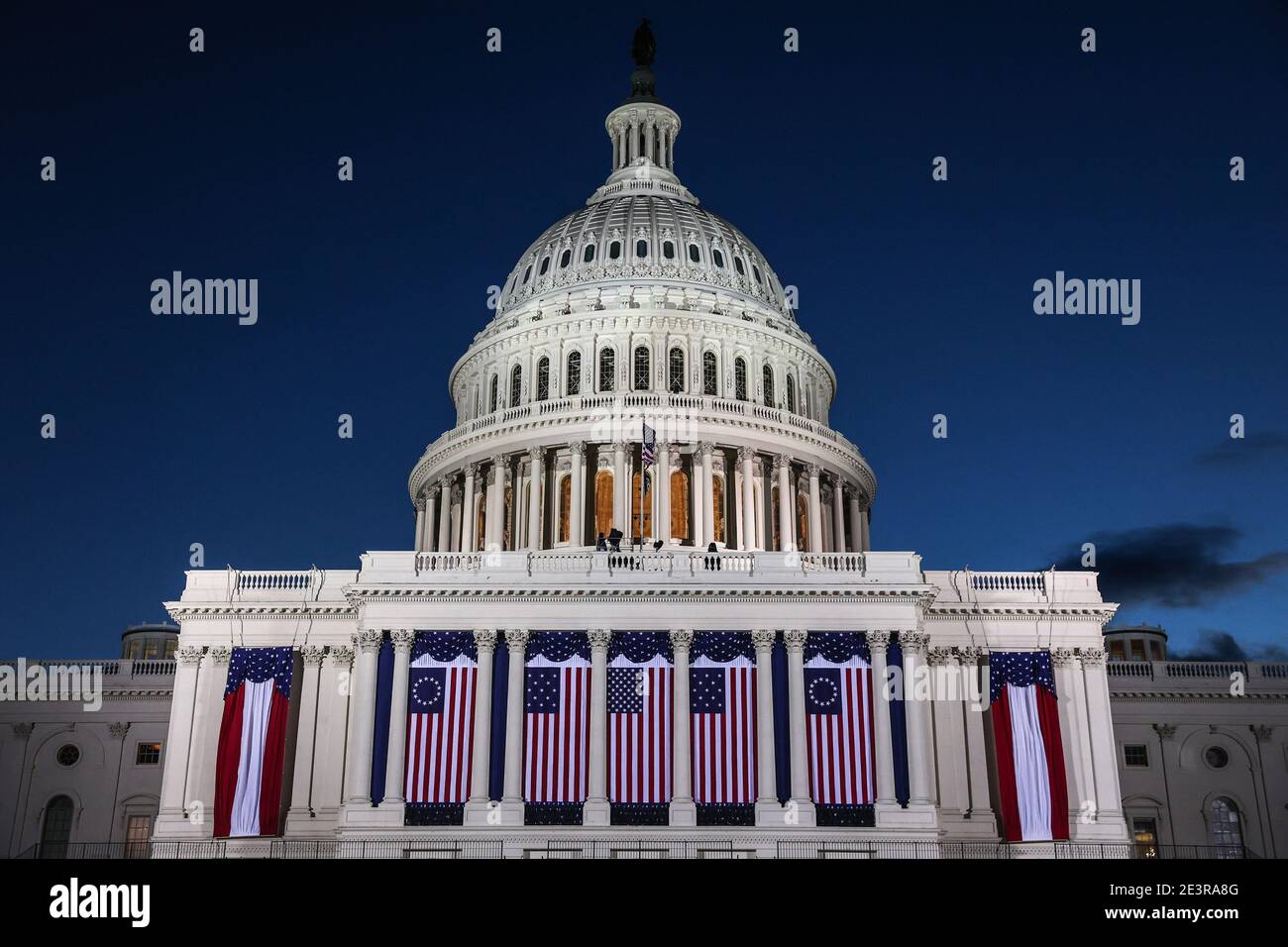 Decorations on the U.S. Capitol Building ahead of the Inauguration Day ceremony of President