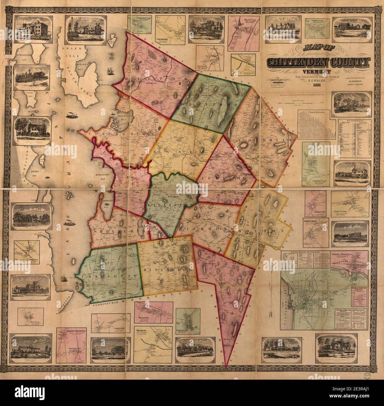 Map of Chittenden County, Vermont - from actual surveys Stock Photo - Alamy