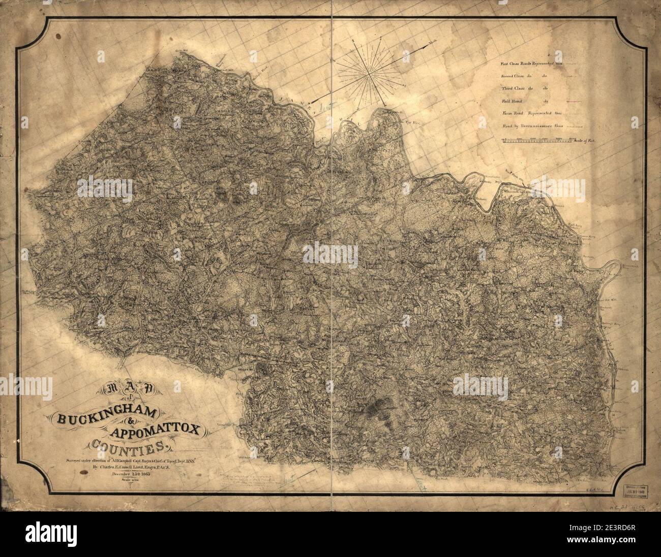 Map of Buckingham & Appomattox counties Stock Photo