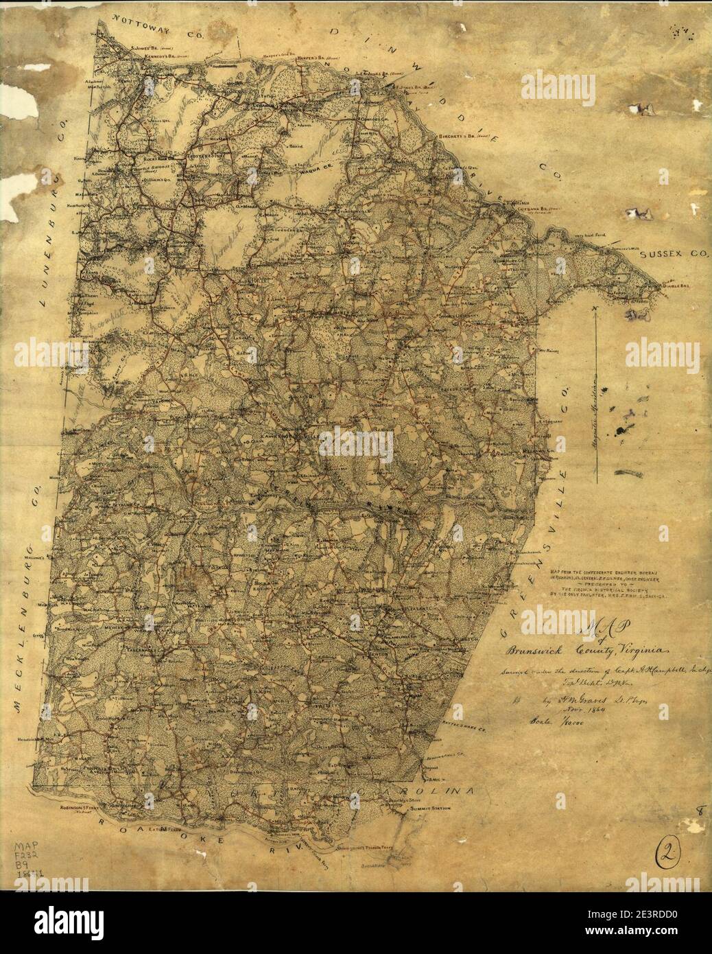 Map of Brunswick County, Virginia Surveyed Top. Dept. under the
