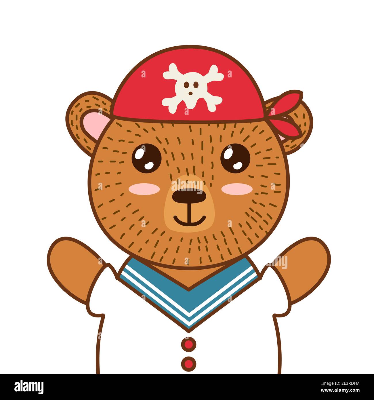 Cute pirate bear. Brown grizzly animal in a red hat. Forest character for kids design Stock Vector