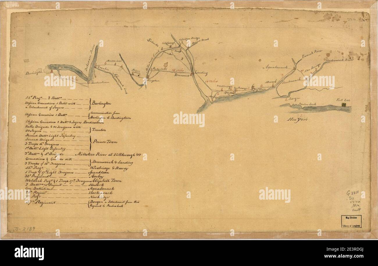 Map of British outposts between Burlington and New Bridge, New Jersey