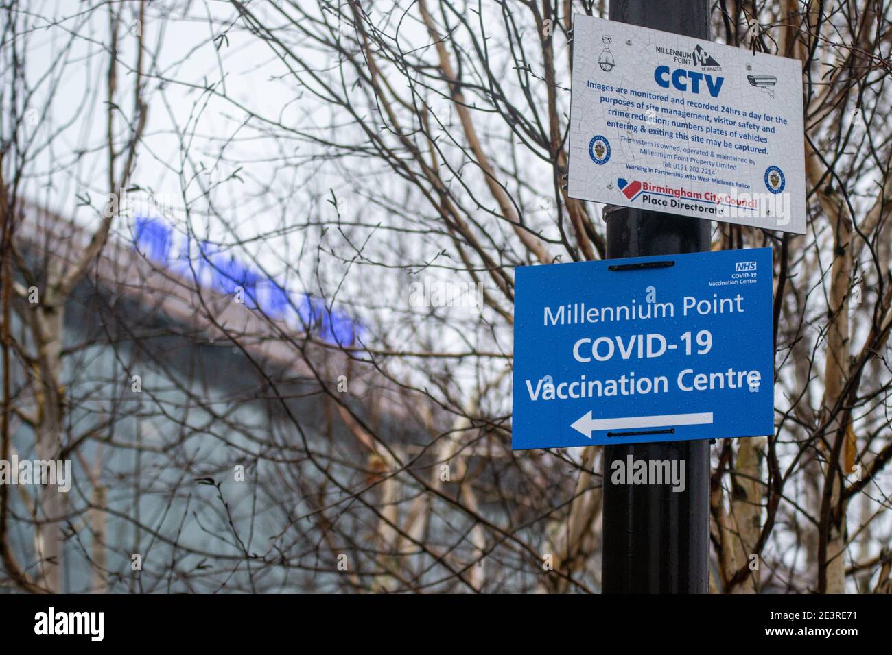 Birmingham, West Midlands, UK, 20th January 2021.  As Storm Christoph batters down on the UK, patients eligible for covid vaccines are making their way to Covid Vaccination hubs to receive their free jab on the NHS . Credit: Ryan Underwood / Alamy Live News - Image ID: 2E3RCFY Credit: Ryan Underwood/Alamy Live News Stock Photo