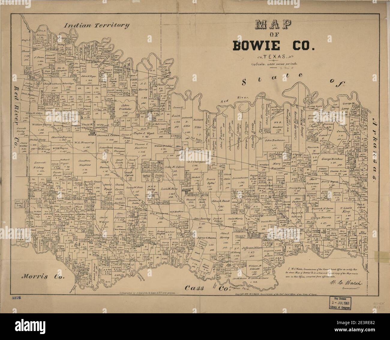 Map of Bowie County, Texas Stock Photo