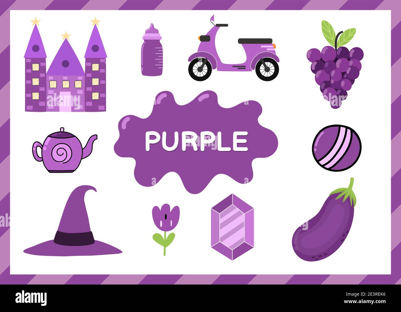 Purple Educational Worksheet For Kids Learning The Color Purple Set