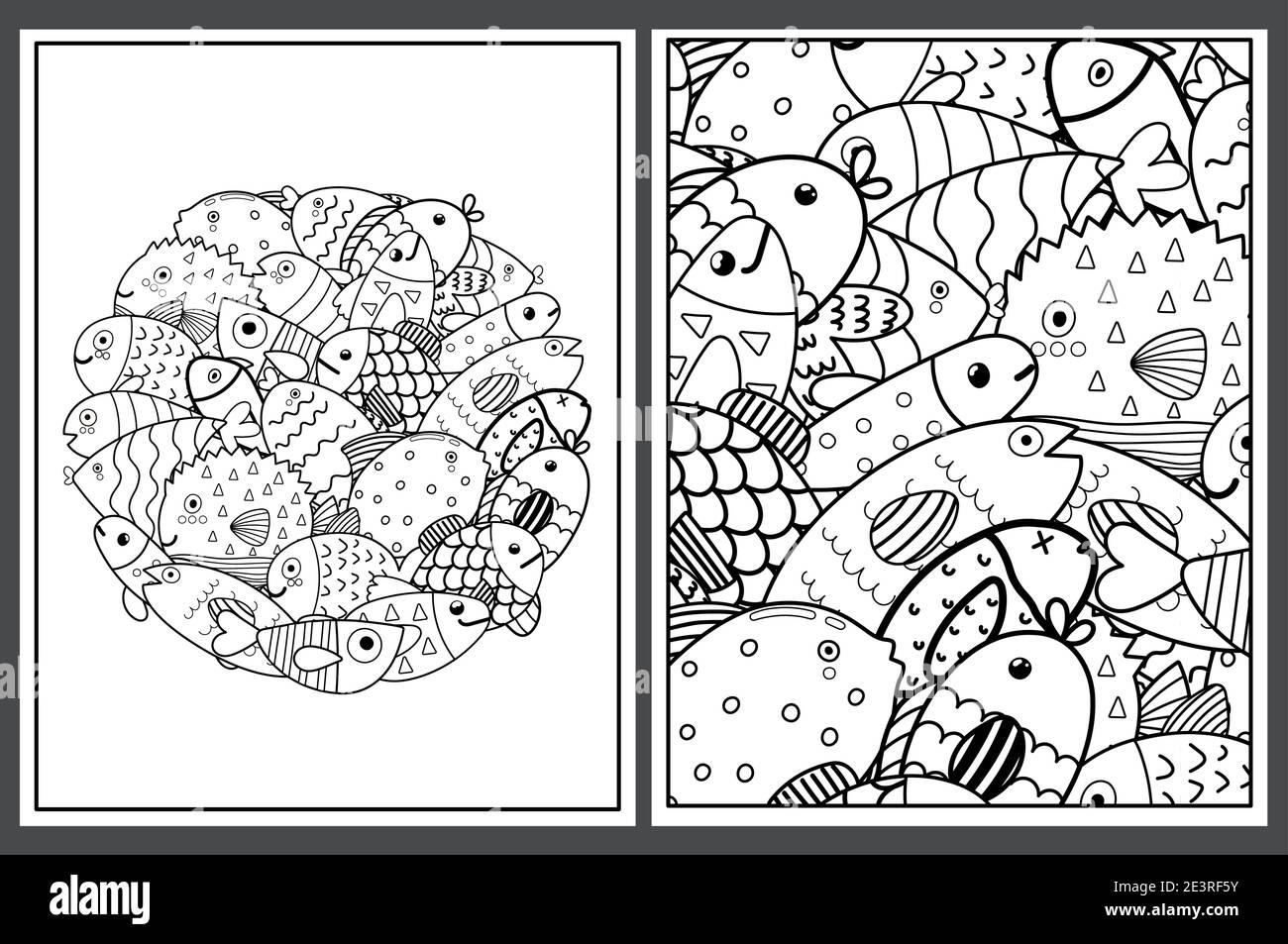 Coloring pages set with cute fish. Doodle sea animals templates ...