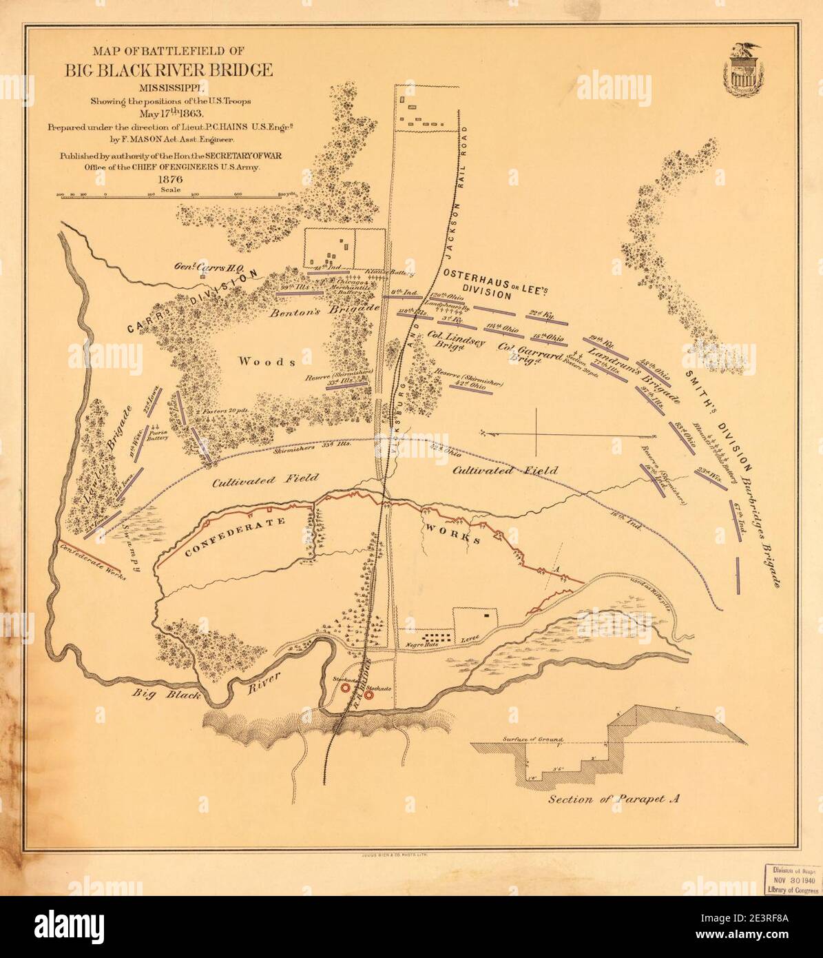 Map of battlefield of Big Black River Bridge, Mississippi, showing the