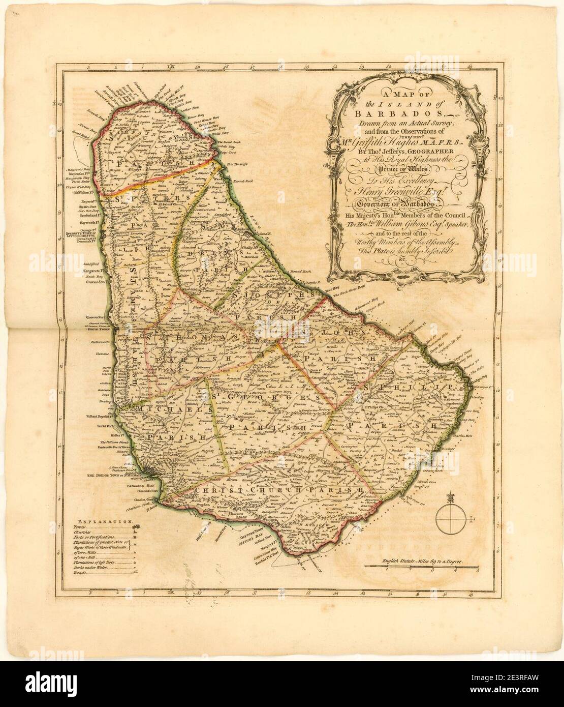 Map of Barbados Thomas Jefferys 1750. Stock Photo