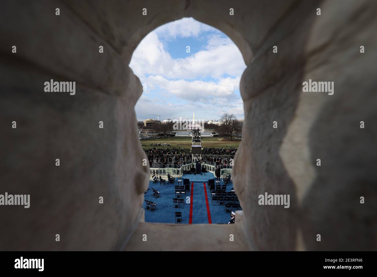 WASHINGTON, DC - JANUARY 20: A general view as attendees arrive to the inauguration of U.S. President-elect Joe Biden on the West Front of the U.S. Capitol on January 20, 2021 in Washington, DC.  During today's inauguration ceremony Joe Biden becomes the 46th president of the United States. Credit: Tasos Katopodis / Pool via CNP / MediaPunch Stock Photo