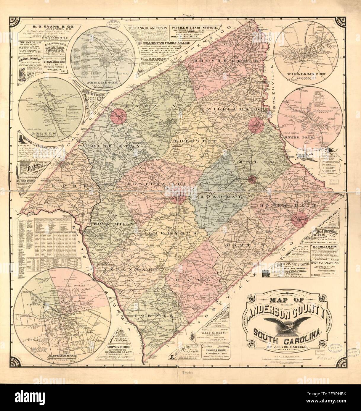 Map of Anderson County, South Carolina Stock Photo - Alamy