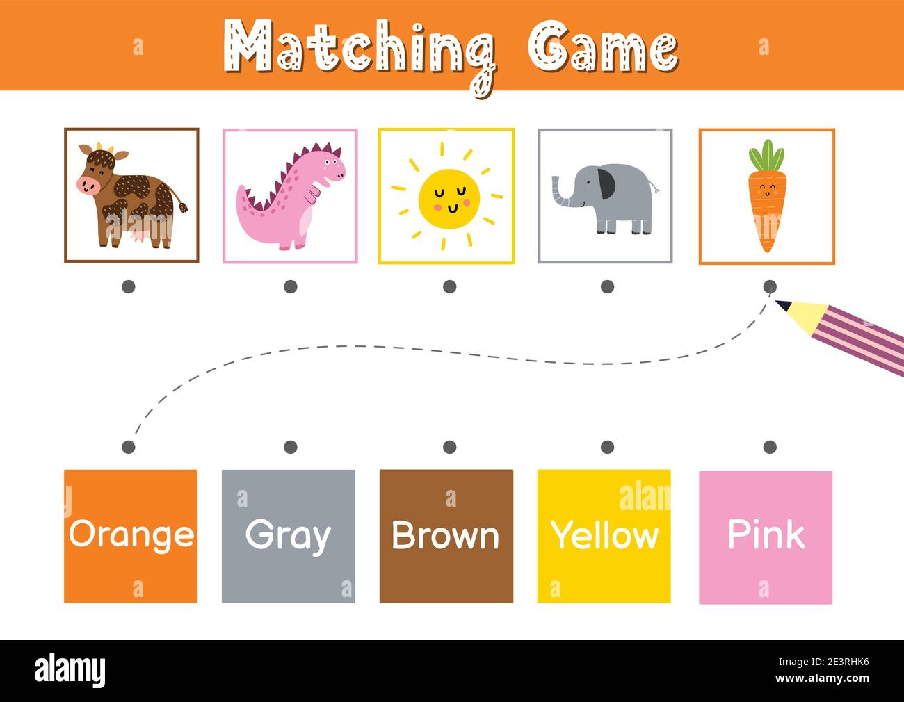 Match animals and elements by color. Educational game for school and preschool Stock Vector