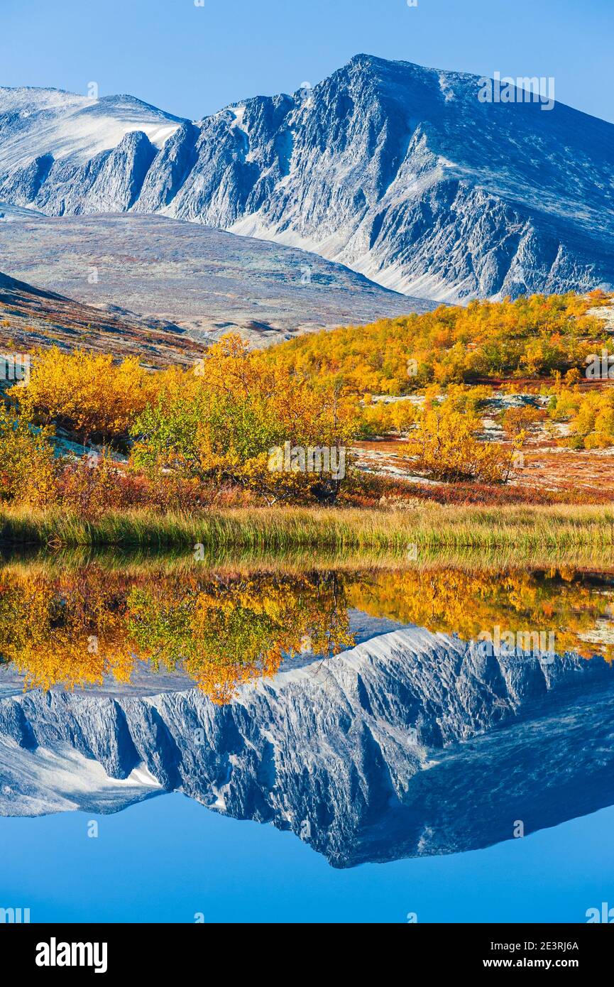 Autumn colors at mountain landscape of Norway. Rondane Nationalpark, Norway. Stock Photo