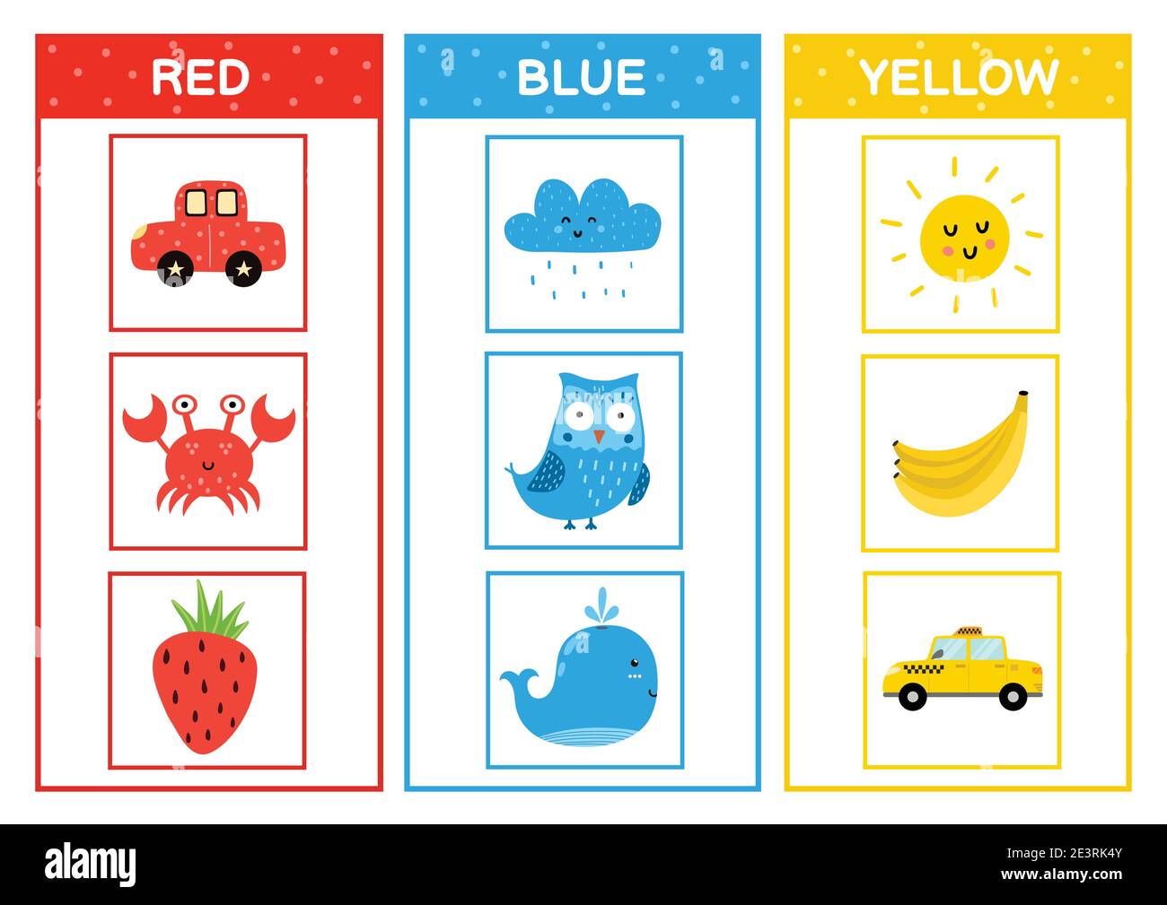 Learn the primary colors. Color sorting activity page red, blue