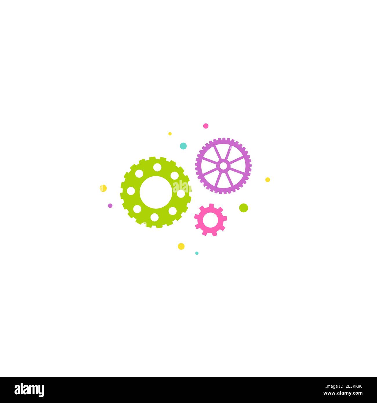 bright colorful gears and wheels icon isolated on white background. Skills set and support icon isolated on white. Creative solutions, team work, know Stock Vector