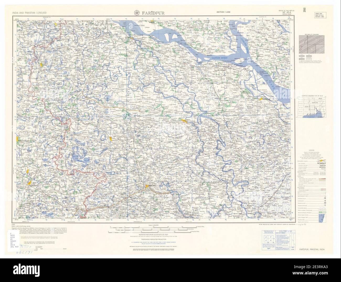 Map India and Pakistan 1-250,000 Tile NF 45-4 Faridpur. Stock Photo