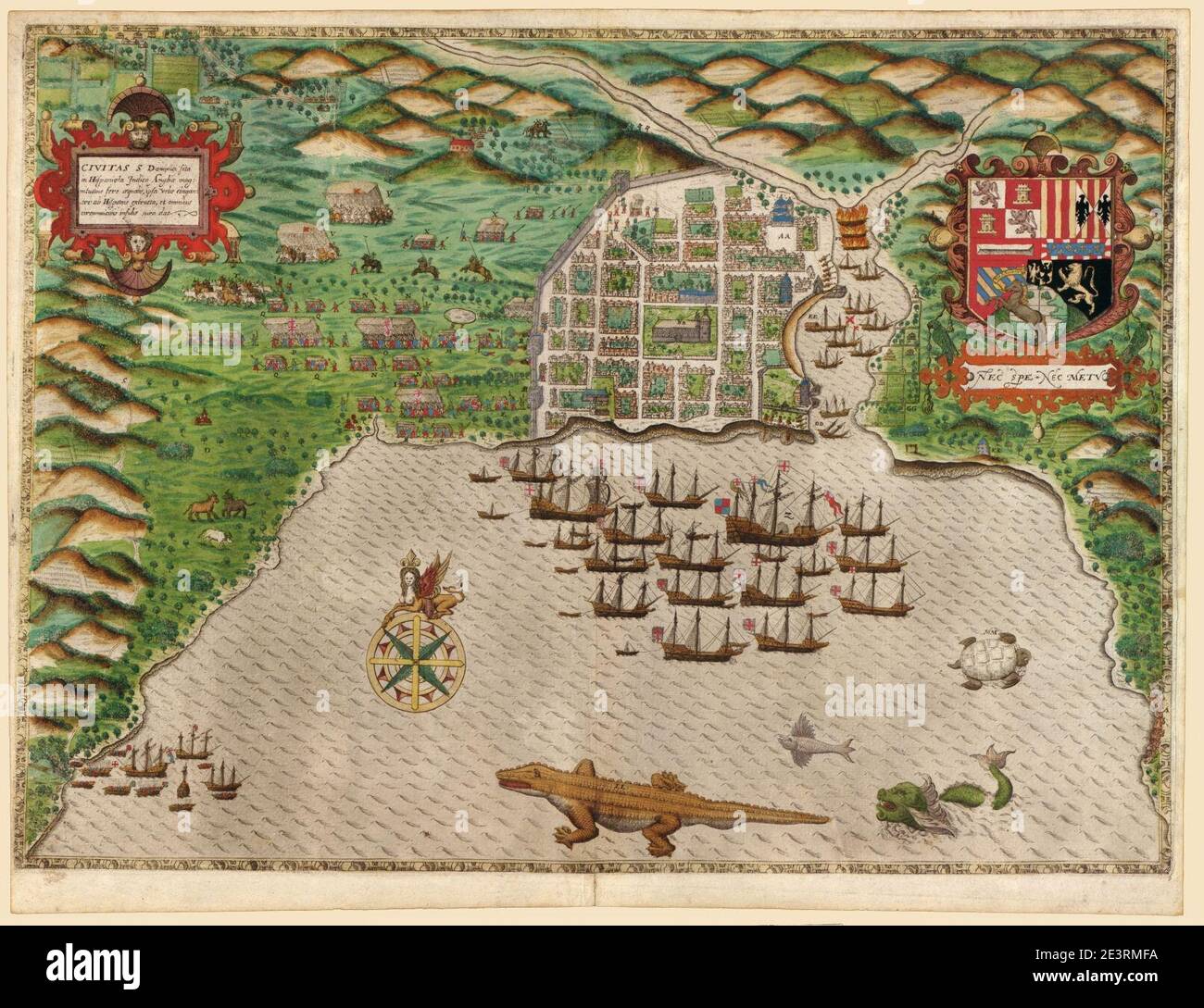 Map and views illustrating Sir Francis Drake's West Indian voyage, 1585 ...