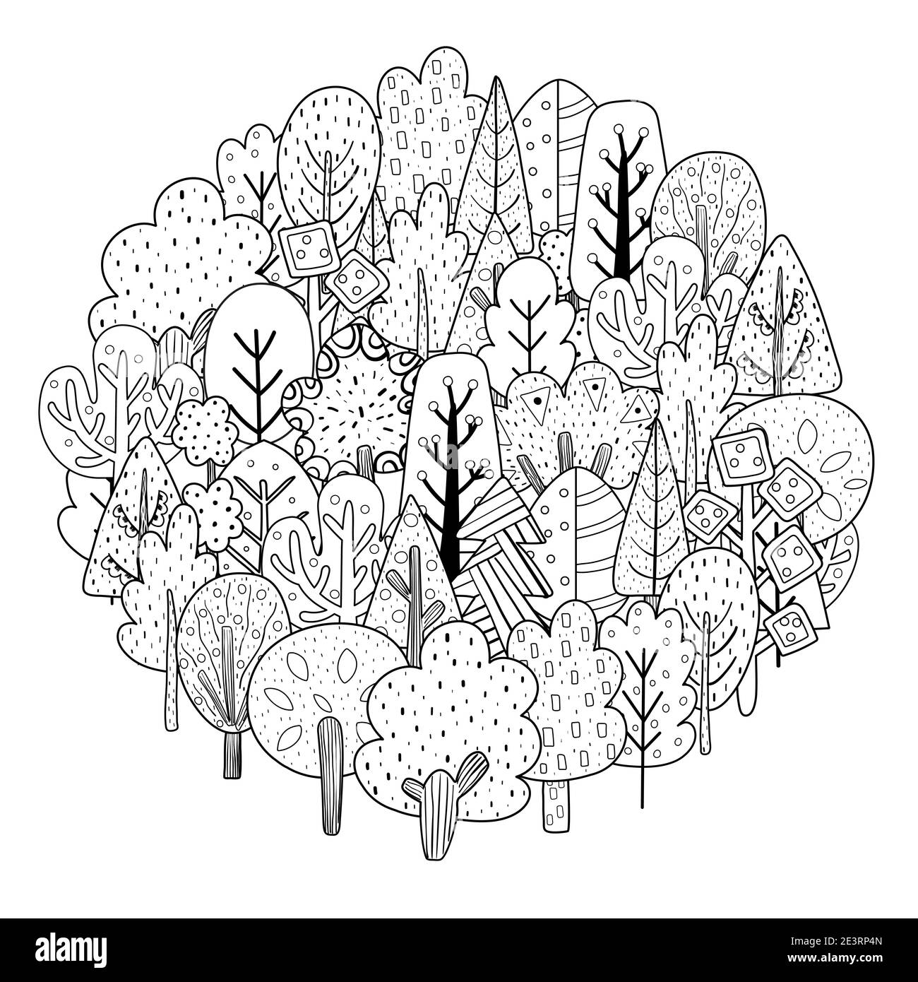Circle shape coloring page with sea animals. Black and white print for