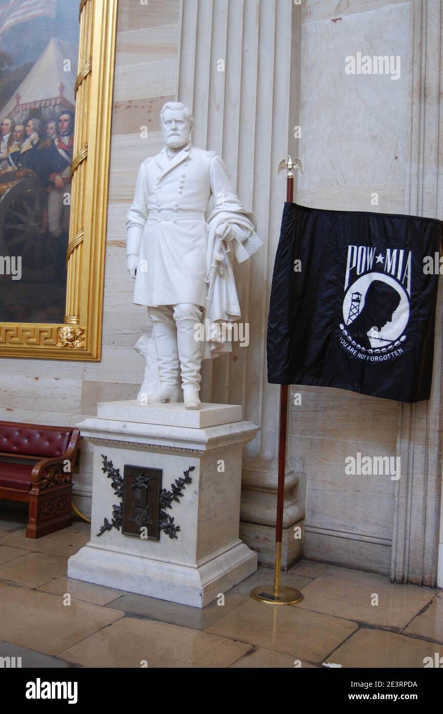 Statue in the Capital building in Washington DC USA Ulysses S Grant General Rotunda flag imposing artwork  Franklin Simmons artist gallery Stock Photo