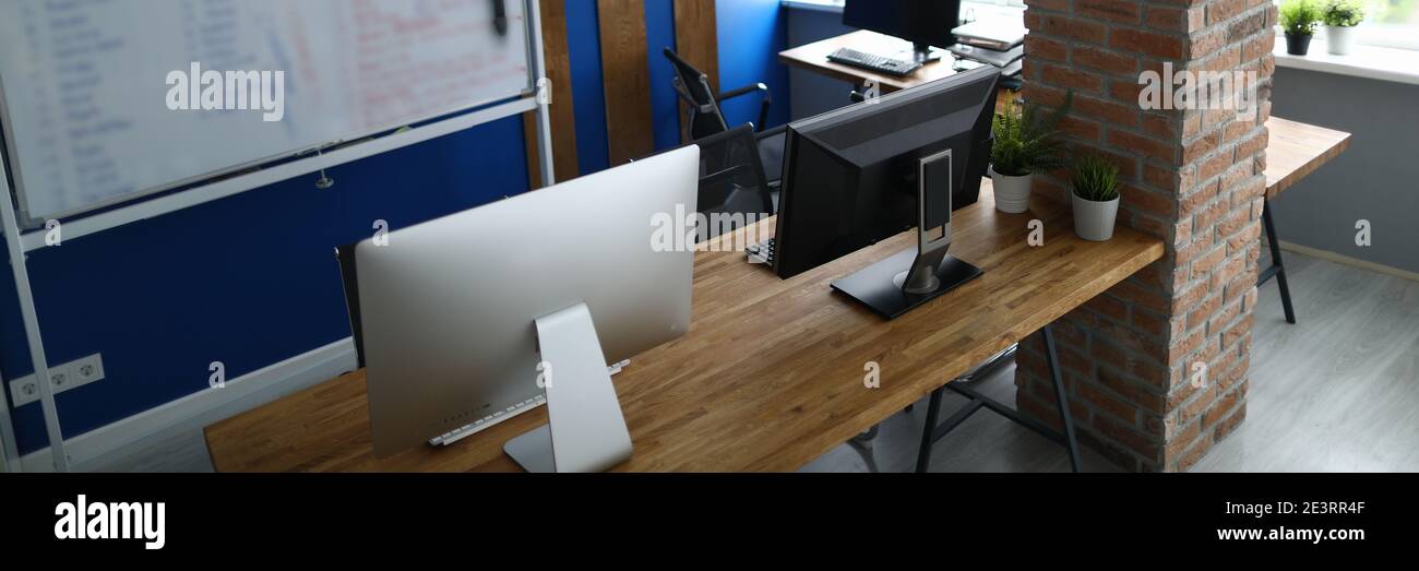 Modern empty office interior with brick wall Stock Photo