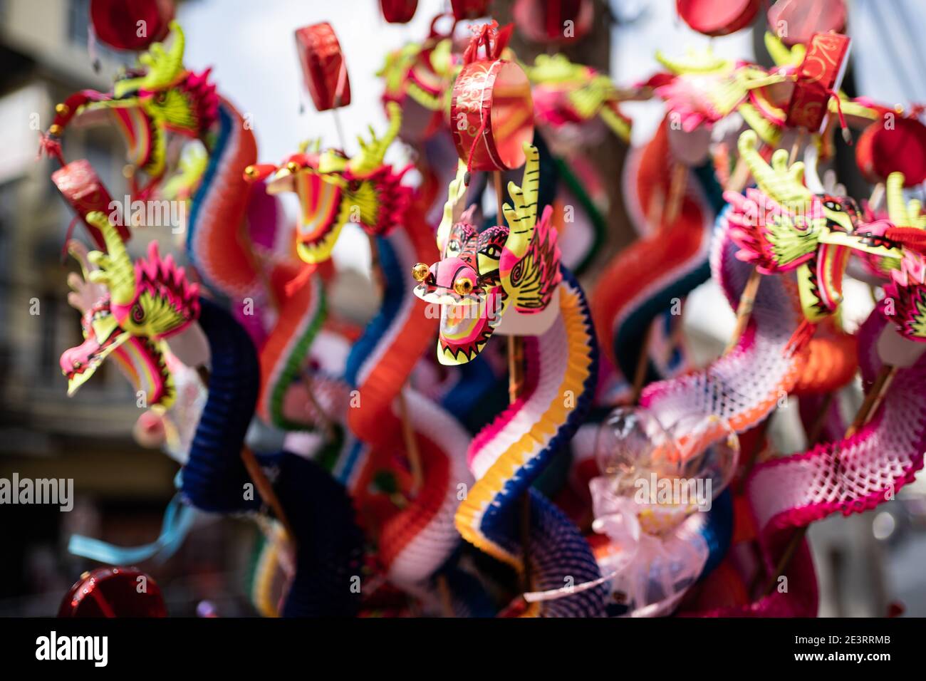 Chinese dragon puppet made from paper in Lunar new Year festival Stock Photo