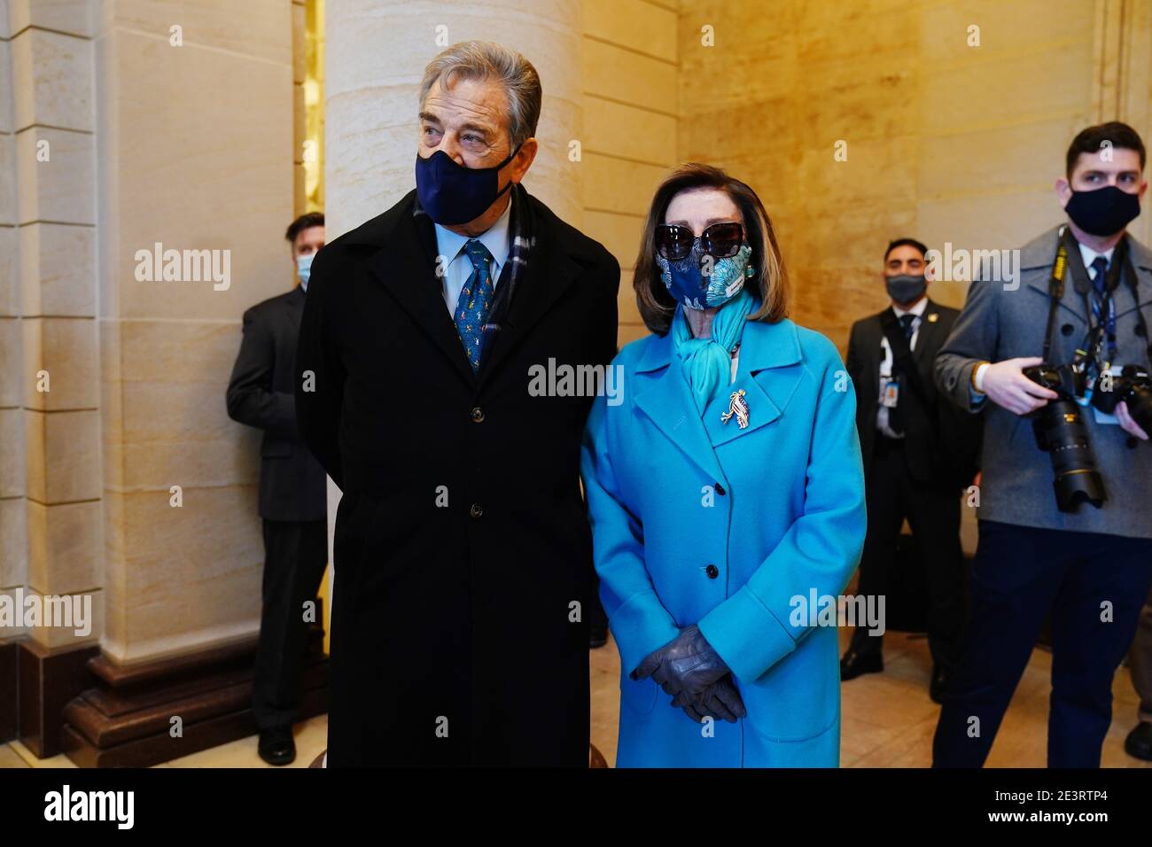Speaker of the House Nancy Pelosi (R) and her husband Paul (L) before President-elect Joe Biden arrives at the East Front of the US Capitol for his inauguration ceremony to be the 46th President of the United States in Washington, DC, USA, 20 January 2021./MediaPunch Stock Photo