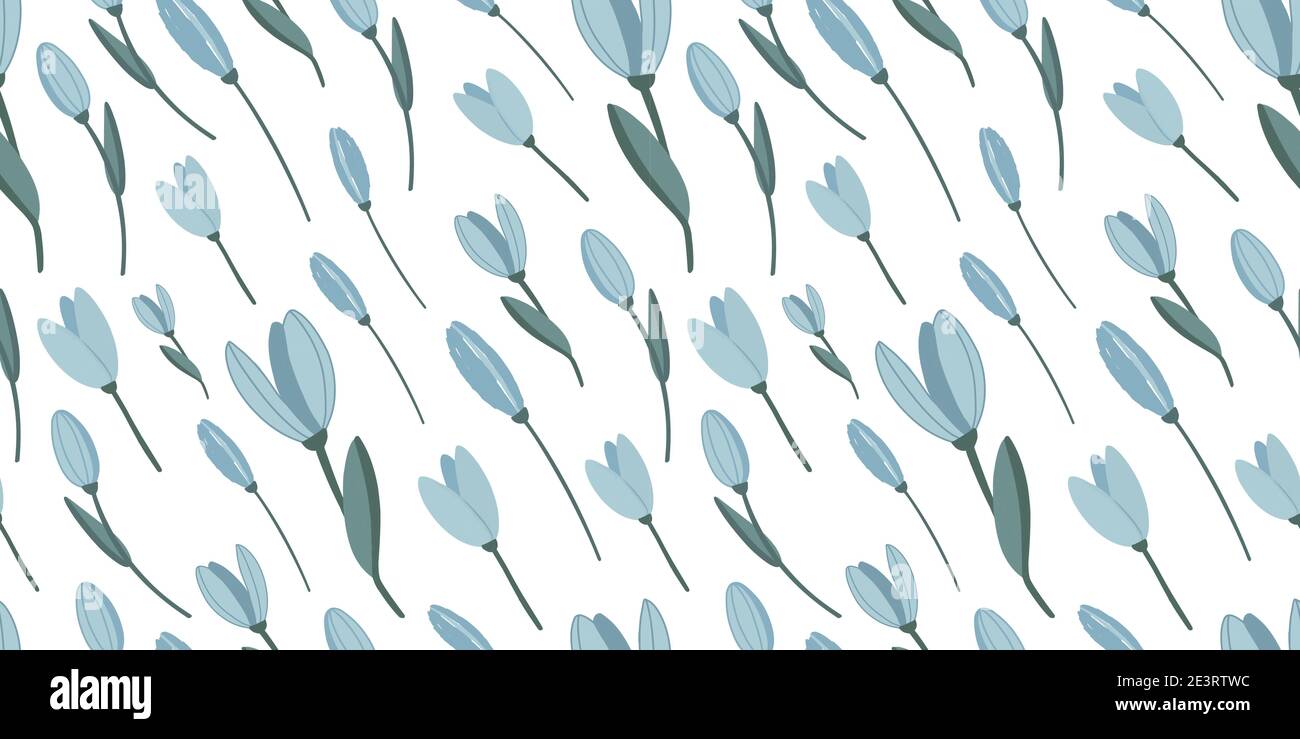 Delicate decorative seamless pattern. Blue flowers on a white background. Fabric decor. Wildflowers. Design textiles Stock Vector