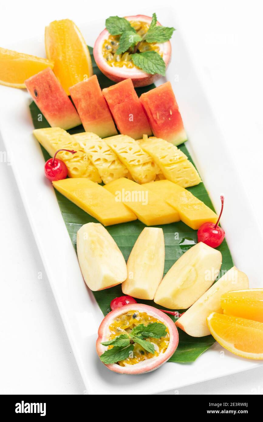 mixed fresh cut organic fruit salad platter Stock Photo Alamy