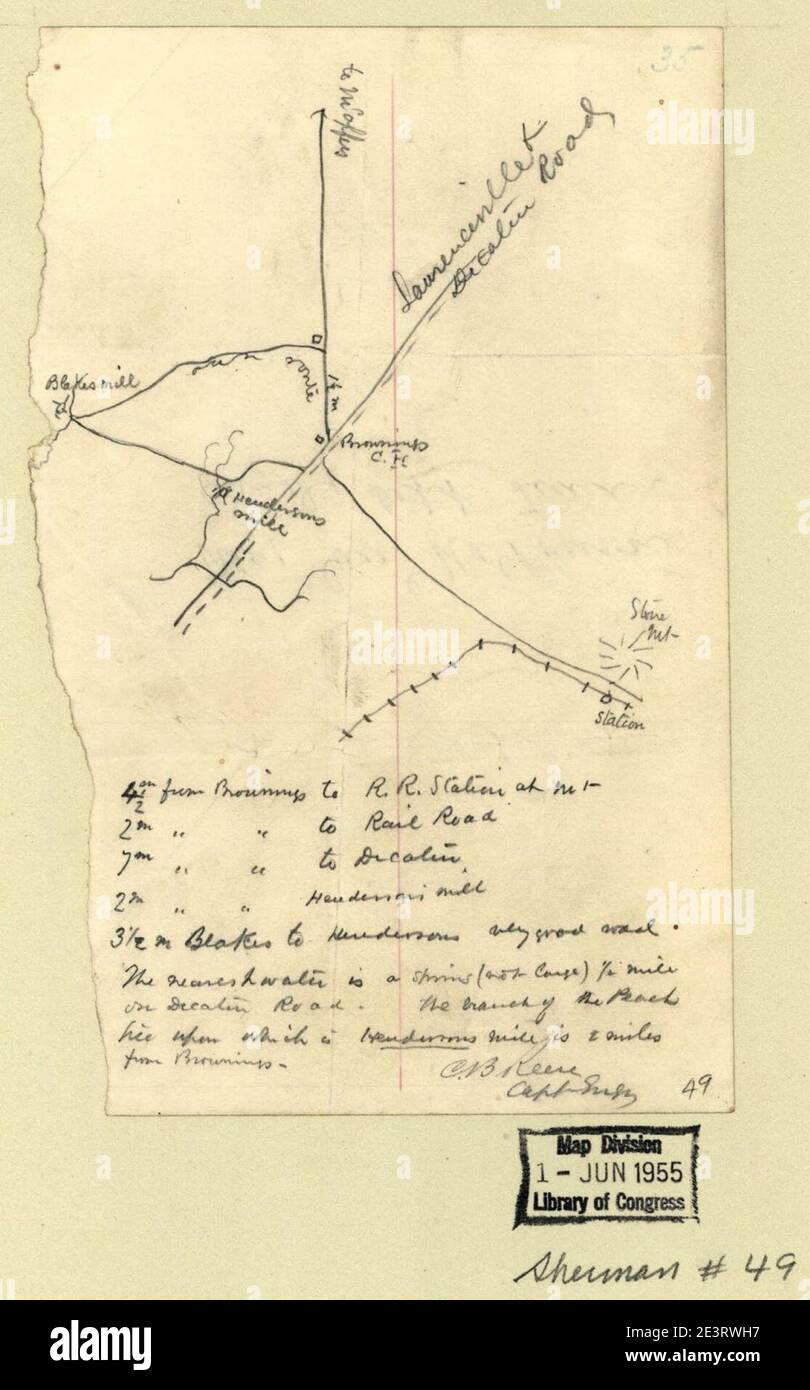 Map Browning Court House and environs 1864 (DeKalb County, Stock Photo Alamy